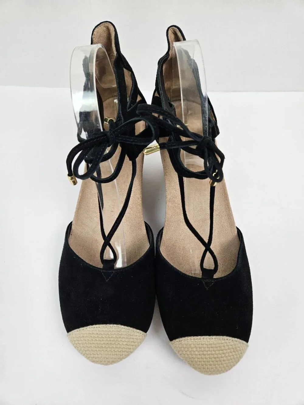 Vionic Calypso Black Suede Strappy Comfort Espadrille Wedge 10